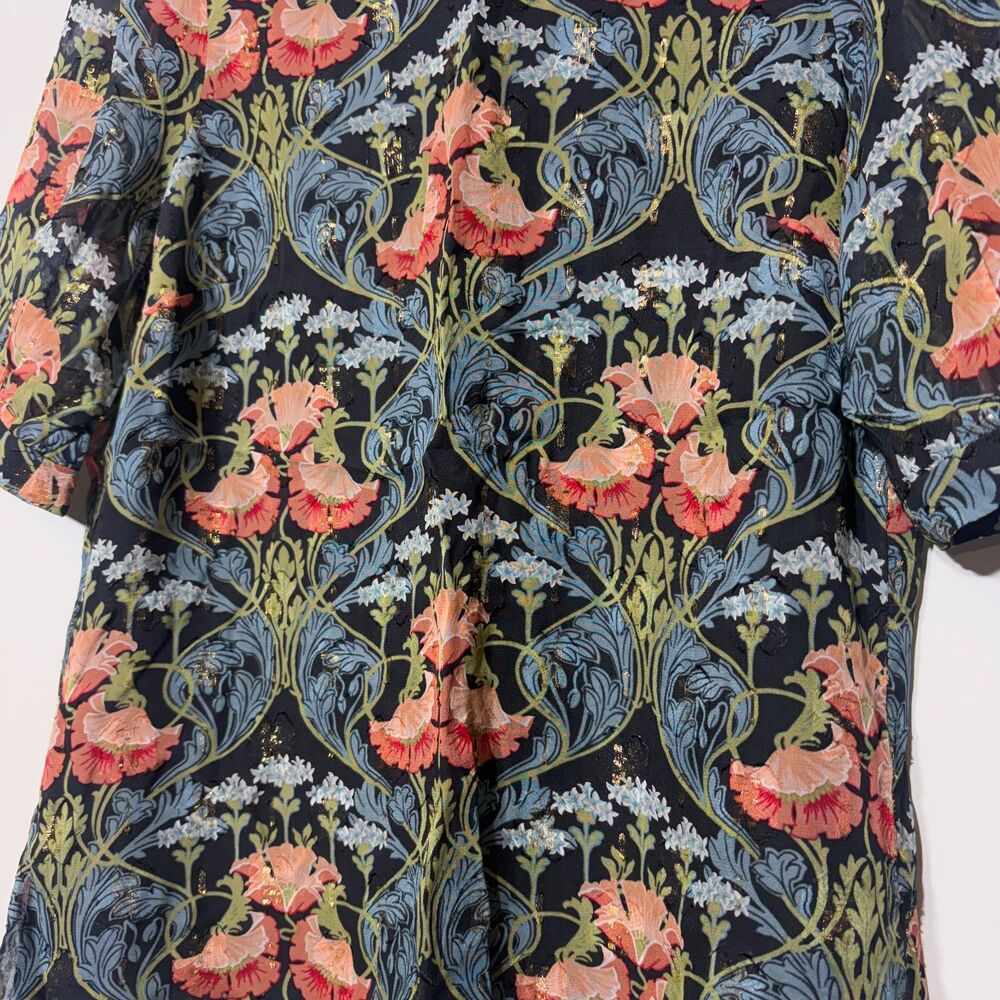 Anthropologie Meadow Rue Basilique Top Floral Metallic Mock Neck Blouse Size 0 - Picture 6 of 14